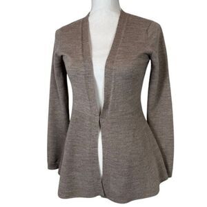 Nanette Lepore Merino Wool Blend Peplum Cardigan Beige Lightweight Size Small